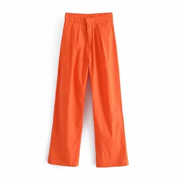 2021 Za Дамска мода панталони пълна дължина Реколта Ежедневни странични джобове с висока талия директни дамски панталони, дълги панталони и Шикозни
