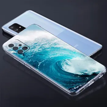 Устойчив на удари Прозрачен калъф за Samsung Galaxy A51 A12 A21s A71 A52 A31 A32 A02s A11 A22 A03s A72 A42 Калъф за телефон Океанските Вълни Обвивка