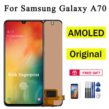 AUMOOK AMOLED Оригинал за SAMSUNG Galaxy A70 LCD Сензорен дисплей Дигитайзер В Събирането на Смяна + Рамка LCD екран резервни Части