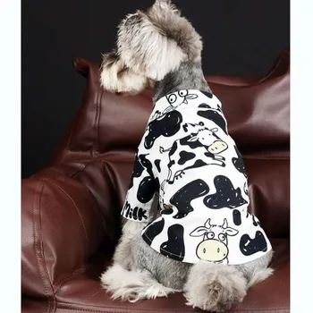 Дрехи за домашни любимци, лятна тънка празнична риза с крава теди шнауцер shiba ин котка bichon костюм на куче