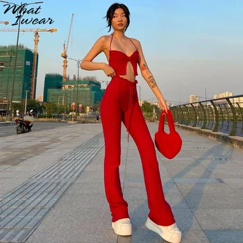 Whatwear Дантела Модни прави панталони Y2K на 90-те години за жените тесни ластични пътеки Градинска дрехи Меки Ежедневни Дълги панталони Съоръжения
