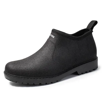 Дъждовна Мъжки обувки зимна вълна памучен модни топла дъждовна обувки с нисък покрив устойчива на плъзгане Риболовна обувки Дъждовна обувки, Мъжки къси гумени ботуши