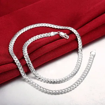 Класически бижута от сребро 925 проба за мъже 5 мм ширина отстрани плоски 20-цолови модни колиета-змия направи си САМ бижута Безплатна доставка