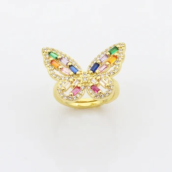 Нови модни бижута, откриващи висококачествен мед инкрустированное цирконии цветен пръстен пеперуда, луксозно брилянтният пръстен за коктейльной парти за жени