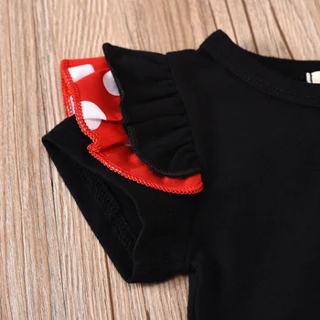 Летен комплект дрехи за момичета Памучен фланелка с къс ръкав + прическа + Пола-лигавник с лък в грах 3 бр. Костюм за деца Детски костюм за cosplay