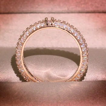 Висококачествено Геометрично пръстен с бели цирконии на сребро, жълто злато, розово злато, Сватба парти, Годеж за жени, бижута подарък