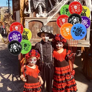 36 Бр Ден на мъртвите Балони, 12 Инча Черепа Латексови Балони за Деня на мъртвите, Мексикански Фестивал на Празнични Украси за партита