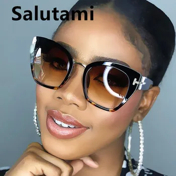 Нова Марка T Квадратни Слънчеви очила с кошачьим око за жените 2021 Модни градиентные черни Леопардовые Слънчеви очила Дамски слънчеви очила с анти-синя светлина