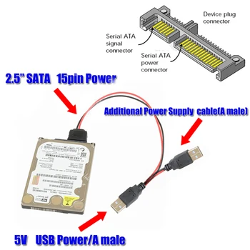 Адаптер за кабели SATA към USB 40 см USB 5 От Мъжете До 15Pin SATA Женски Порт захранващ Кабел Адаптер За 2,5-инчови захранващи SATA HDD SSD