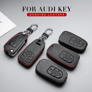 KUKAKEY Калъф за ключове от кола от естествена кожа Калъф за стайлинг на автомобили на AUDI A1 A3 8L A4 A5 A6 A4L A6L Q3 Q5 Q7 TT Sline Притежателя чанти и калъфи за ключове
