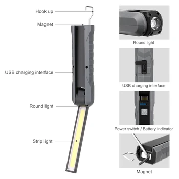 Linkax най-Новият Преносим COB Фенерче Фенерчето USB Акумулаторна батерия LED Работна Лампа Магнитен Фенер с Извънбордов на една Кука За външно осветление