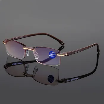 Мъжки слънчеви Очила за четене без рамки Анти-Сини Филм Лъчи Очила за старческо Женски Реколта Очила с Диоптър +1.0 1.5 2.0 2.5 3.0 3.5 4.0