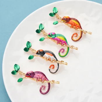 Wuli&детски эмалевые брошки във формата на Гекон за жени 4-цветен Скалолазная дървесен гущер Животно Брошка Игла Подаръци