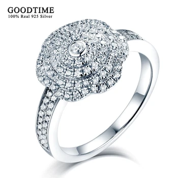 Луксозен пръстен за жени, за Сватба парти Чисто Пръстен от сребро 925 проба Циркониеви пръстени с кристали за момичета Дама Сребърни бижута