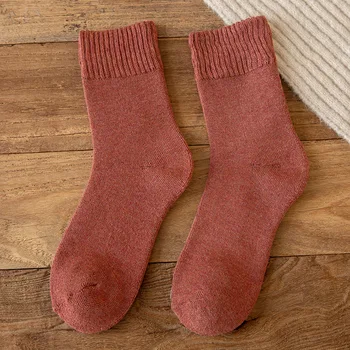 Дамски плюшени чорапи Есенни и зимни Дебели чорапи за момичета Обикновена чорапи с шнорхел Памучно кърпа, Чорапи от изкуствена вълна 1 чифт