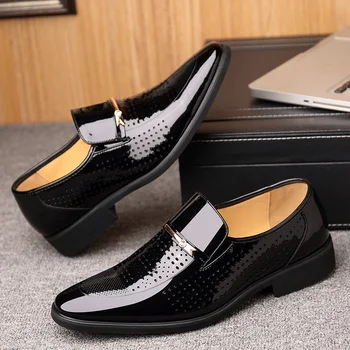 Бизнес мъжки модел обувки Модерен елегантна официална сватбени обувки за мъже без закопчалка, Офис Оксфорд обувки, мокасини