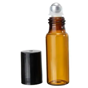 10шт 5 ml/10 ml Амбър Тънък Стъклен Хвърляне на Бутилка за Проба Флакона с Етерично масло с Роликовым Метален /Стъклена топка