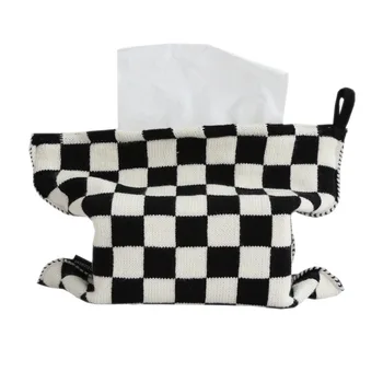 Шахматната дъска Вязаная на Тъканта, чанта, Кутия За съхранение в Скандинавски стил, Хол Тъканно чанта Засмукване Филтърна Торбичка Кутия за украса на масата за Хранене