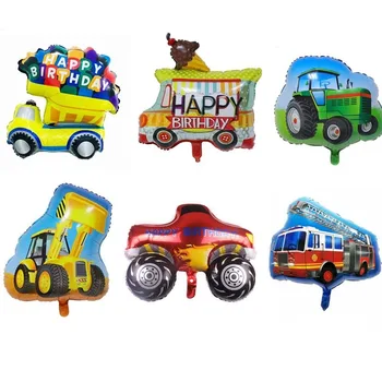 Карикатура Автомобил Балон на Пожарната Влак, Самолет Багер Алуминиево Фолио, Балон, Рожден Ден, Детска играчка Подарък Бижу