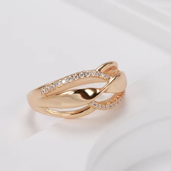 Нов Дизайн с Кухи Обрат Линия Луксозни Пръстени за жени 585 Розово Злато Малка Циркон Изящни Бижута за пръстите и Фантазия вечерни тенденция Секси пръстени