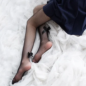 Секси дамски чорапогащи Летни найлонови прозрачни чорапогащи с лък Японски Кавайные момичета Прекрасни черни мрежести секси мрежести чорапогащи за бельо