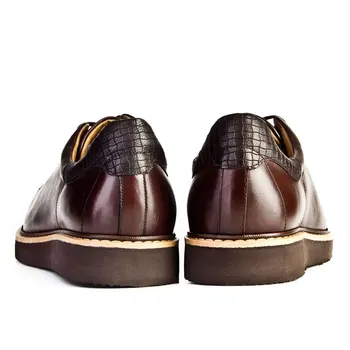 Мъжки Ежедневни Обувки от естествена Кожа, кафяв на цвят дантела