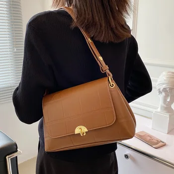 Дамска чанта-купувач с Голям капацитет през рамо Проста модни однотонная чанта от изкуствена кожа на рамото за жени Луксозни дизайнерски чанти