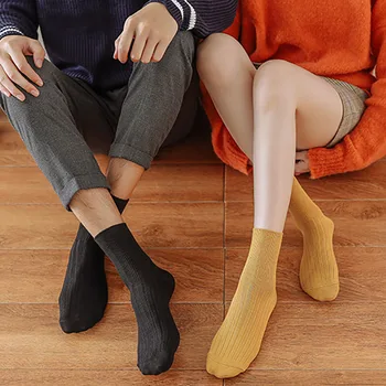 корейски стил обикновен бонбони цвят чорапи с двойна игла за мъже и жени calcetines mujer chaussette femme модерен чифт дълъг чорап памук
