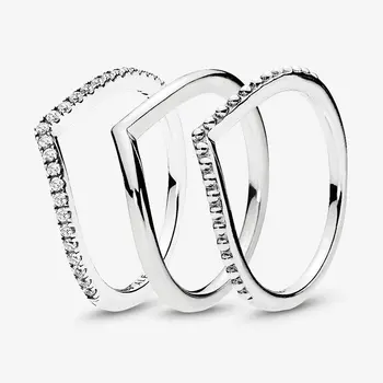 Eif Dock 3 Стил Сребрист Цвят, Блестящ Комплект пръстени за полагане на ядец Прозрачен CZ Модни бижута Instagram За жени, Подарък за участието