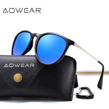AOWEAR Модни Реколта поляризирани очила Дамски Улични нюанси на Кръгли Слънчеви очила Дамски UV400 Очила за шофиране с футляром