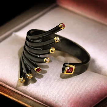 Vintage Пънк Мъжки пръстен двуцветен от вольфрамового нокът Дракон с червени цирконий, инкрустиран камък, Ретро Байкерские рок-пръстени, Подарък за бижута