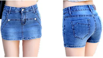 2019 Лятна деним модерна пола-панталони, за жени голям размер Реколта къси дънки Дамски модни дънкови шорти Пола Feminino