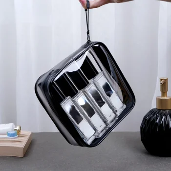 Мини-Прозрачна косметичка за попълване на флакона на парфюма Чанта за съхранение Калъф Черен PVC, Водоустойчив Женски косметичка Пътна кутия за тоалетни принадлежности