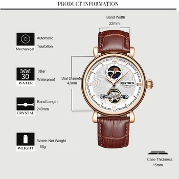 KINYUED 2019 Нови мъжки Луксозни Tourbillion Автоматични часовници-скелет на Мъжки Механични часовници с фазата на Луната самостоятелно ликвидация Ежедневни часовници horloges mannen