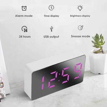 Мини Настолен Будилник Цифрово Огледало LED Голям Дисплей Таймер за повторение в спалнята Домашни Електронни Настолни Часовници USB Постоянна светлина