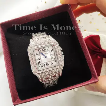 Най-добрите Маркови Луксозни дамски часовници С кристали Квадратни кристални дамски часовник Кварцов Часовник известния Качество Дамски часовници