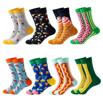 Дамски чорапи, Модни дамски чорапи в стил хип-хоп средна дължина, Есенни и зимни Нови Ежедневни чорапи от памук с шарени, цветни плодови чорапи