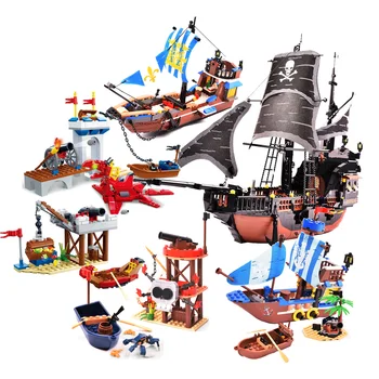 ГУДИ Градивен елемент на Pirate Крепост на Черната Перла Лодка Военен Кораб на Кралския Флот Порт Тухли Играчка За Коледен Подарък