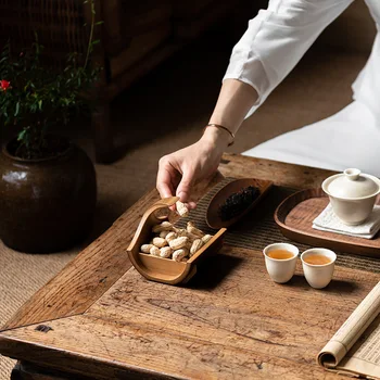Чаен поднос Китайска чаена церемония Дзен бамбук творчески чай масичка-поднос за сухи плодове, десерт ретро тава ваза за плодове