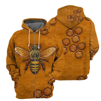 3D Печатна Hoody с качулка Bee Отпред и отзад, За жени, Унисекс Harajuku Мода Животни Hoody с качулка Ежедневни яке пуловер