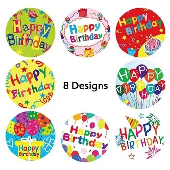 500 бр./ролка стикер честит рожден ден на 8 цветни модели резервоари за подарък опаковки за партита гарнитури етикети украса канцеларски ленти