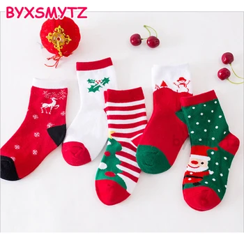 5 Двойки Коледни чорапи за малки момичета Есен Зима Карикатура Детски чорапи, Коледни чорапи за момчета и момичета с принтом Meia Infantil