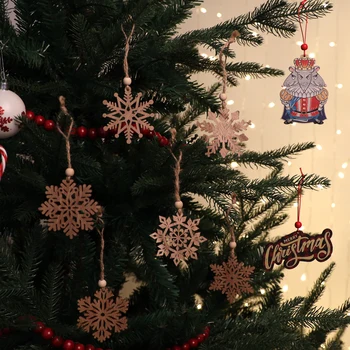 12 бр./компл. Стари Дървени Снежинки, Коледни украси Коледно дърво Украса Украса Селска къща Висящи дървени занаяти
