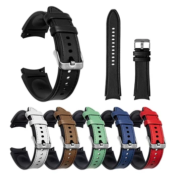 Нов Ремък за Samsung Watch 4 44 мм Силикон+Кожена Каишка за Samsung Watch 4 Calssic 42 мм и 46 мм, 40 мм, Спортни Аксесоари за гривни