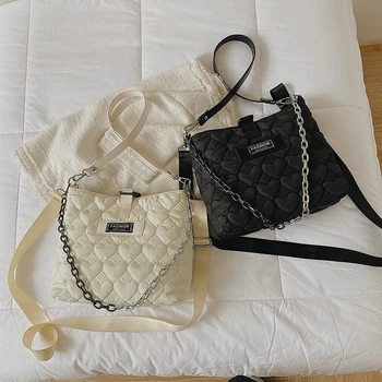 Модни найлонови чанти за рамо с веригата, Висококачествена чанта за жени, Луксозна дизайнерска марка чанта през рамо дамски чанти-месинджър, чанти