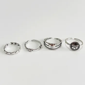 MLKENLY Реколта Стилове Модерен Бохо Midi Комплект пръстени за пръстите За жени сребро 925 проба Геометрични Пръстени за пръстите на Бижута от камък