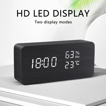 Настолен Будилник LED Дървена Маса За Часа на Гласово Управление на Цифров Дървена Despertador Електронни Часовници с захранван от USB/AAA