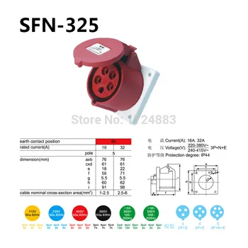 32A 3 щифта конектор Индустриални съединители за мъже и жени SFN-125/SFN-325/SFN-425/SFN-525/SFN-625 водоустойчив IP44 3P+N+E