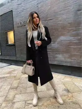 2021 Есен нова вълнена дамско палто Ветровка с дълъг ръкав Дамски палта Зима топло модерен елегантен офис дамски връхни дрехи