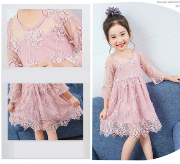 Лятна рокля за момичета с цветя модел 2018 Ново модно бельо бебешка рокля на принцеса 3 4 5 6 7 8 години, Бебешки дрехи за парти Pink white